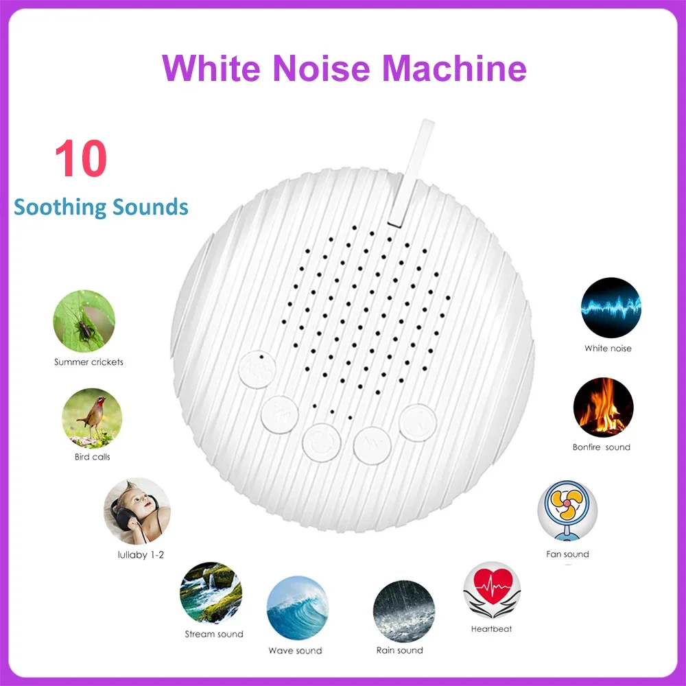 Nouveau haut-parleur à bruit blanc, Machine de sommeil Portable pour bébé, 10 sons apaisants, Volume réglable, batterie Rechargeable intégrée et USB