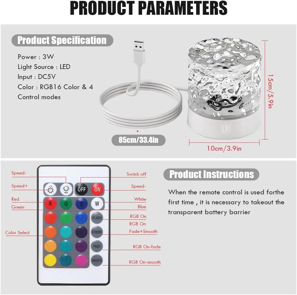โคมไฟระลอกน้ํา, USB ระลอกน้ํา Night Light, บรรยากาศโรแมนติก Ocean โปรเจคเตอร์ Light, คริสตัล Ocean Wave โคมไฟ LED Night Light