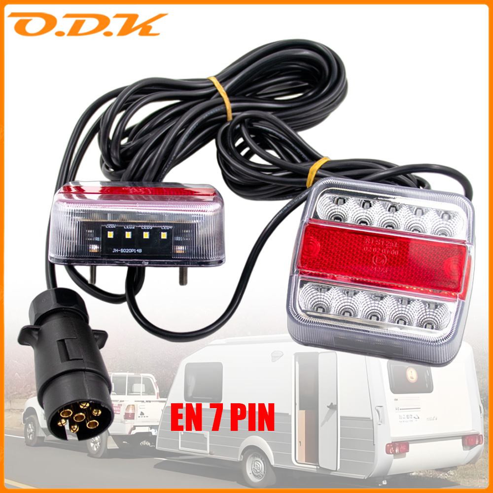 1 комплект, 12 В, водонепроницаемый задний буксирный фонарь, 14 светодиодов, кабель для прицепа, 10 м, EN, 7 контактов, 10 м, стоп-сигнал, отражатель номерного знака