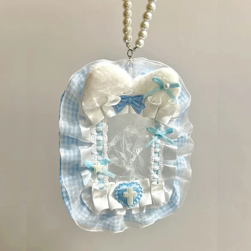 Sweet Diy Plush Card Holder with Ribbon Bow Lolita Lace Photocard Holder Lace Top Loader Anime Idol Display Photo Card Case New