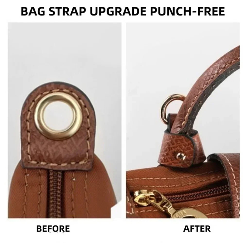 1 Juego de correas de bolso para Longchamp Mini sin perforaciones, conjunto de correas de hombro de cuero genuino, correa cruzada de transformación, accesorios para bolso