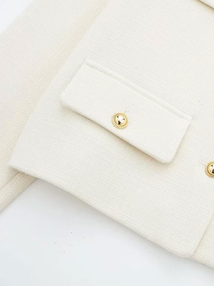 Damesjas met gouden knopen, O-hals, lange mouwen, vrouwelijke bovenkleding, chique tops, mode