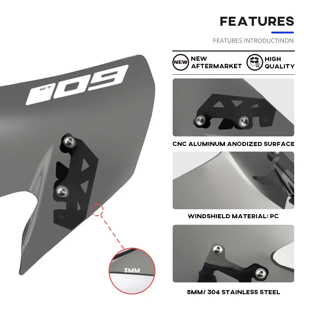 Kính Chắn Gió Dành Cho Xe YAMAHA MT-09/SP FZ-09 2017-2020 18 19 Kính Chắn Gió Pare-Brise Xe Máy Chắn Gió MT-09SP MT09 FZ09 MT FZ 09