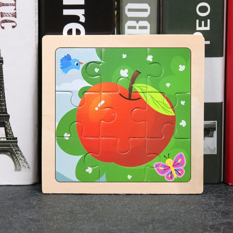 11X11Cm Bé Montessori Đồ Chơi Gỗ Xếp Hình Hoạt Hình Hình Trái Cây Xe 3d Trò Chơi Xếp Hình Giáo Dục Ghép Hình Đồ Chơi trẻ Em
