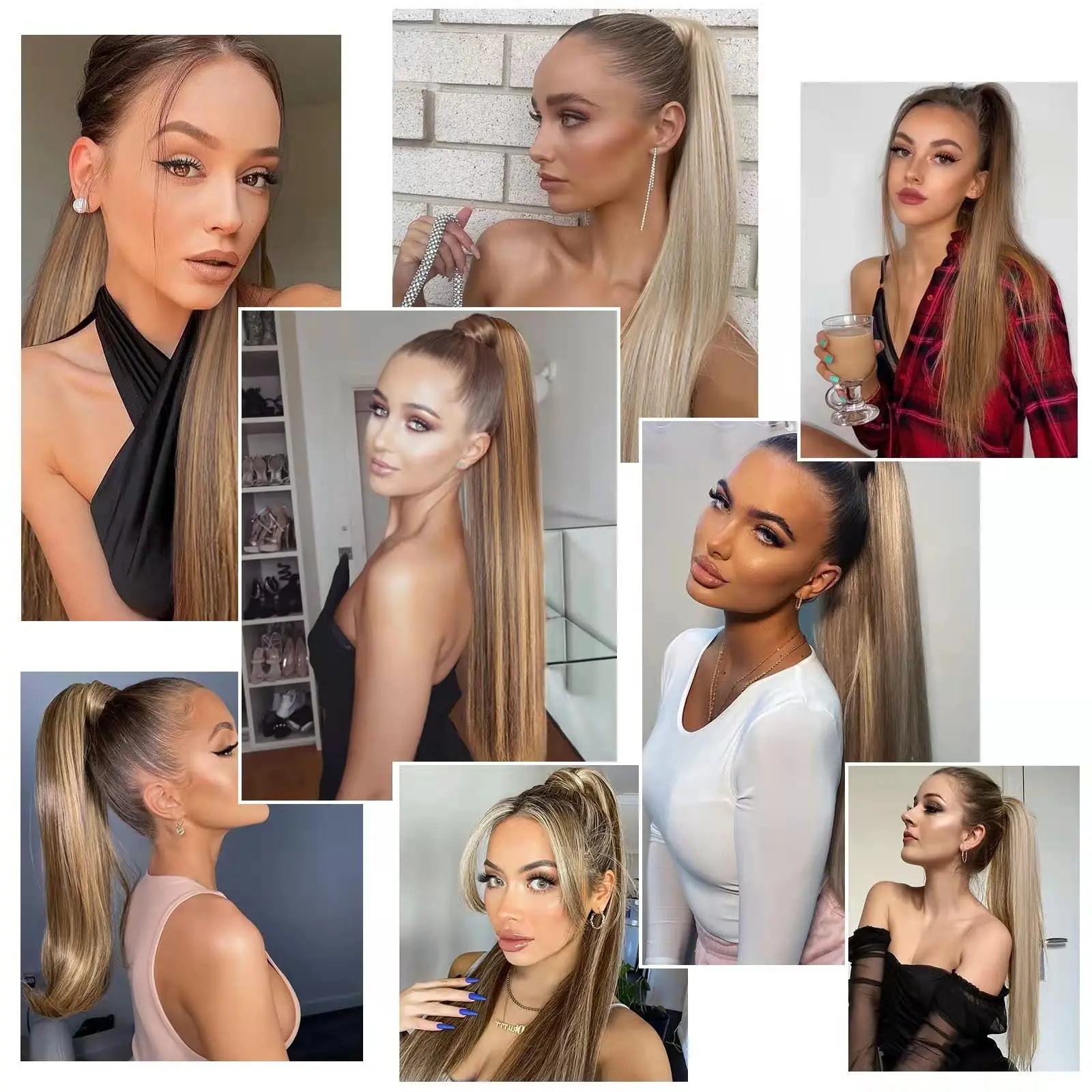 Resaltar cola de caballo larga rubia 120G Clip en extensiones de cabello Clip recto con cordón en extensiones de cabello humano 100% Real # P8/613