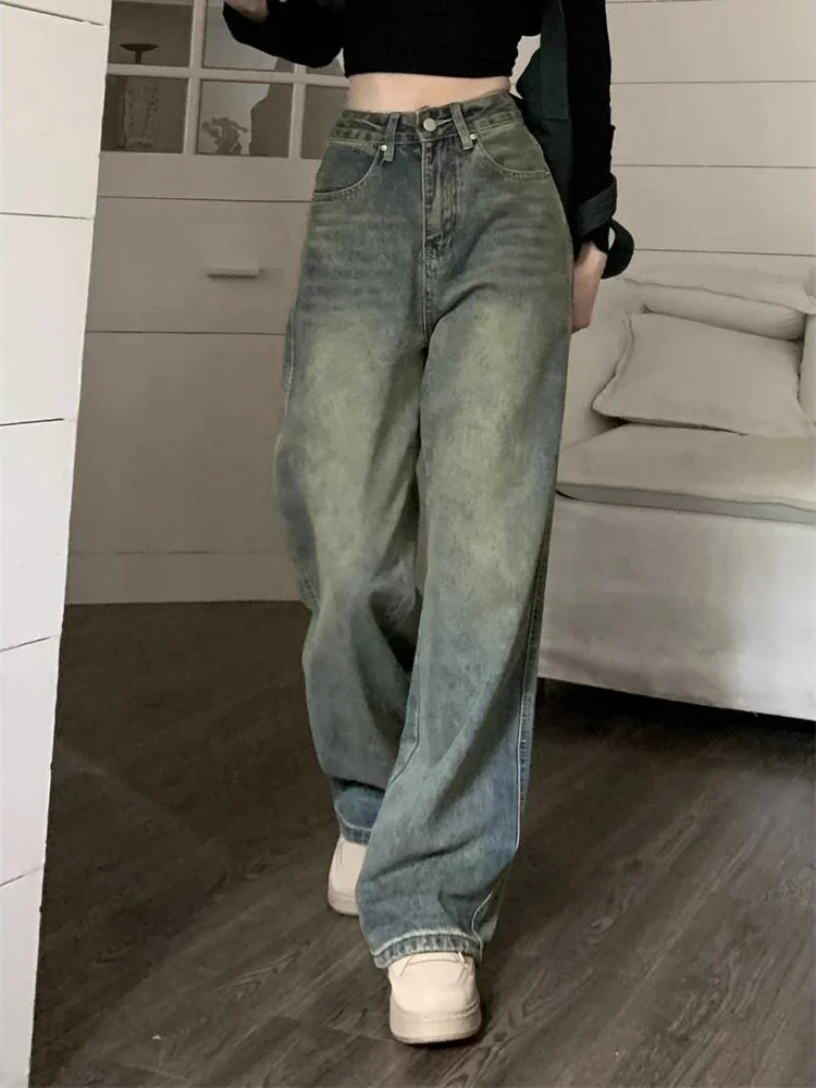 Deeptown Y2k だぶだぶワイドレッグジーンズ女性ヴィンテージストリート洗浄デニムパンツグランジ基本だらしないブルーズボンファム秋