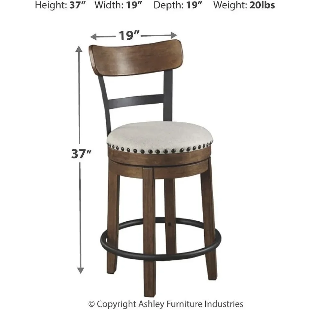 Valebeck Rustic Farmhouse 24.5” Counter Height Swivel Bar Stool, Brown
