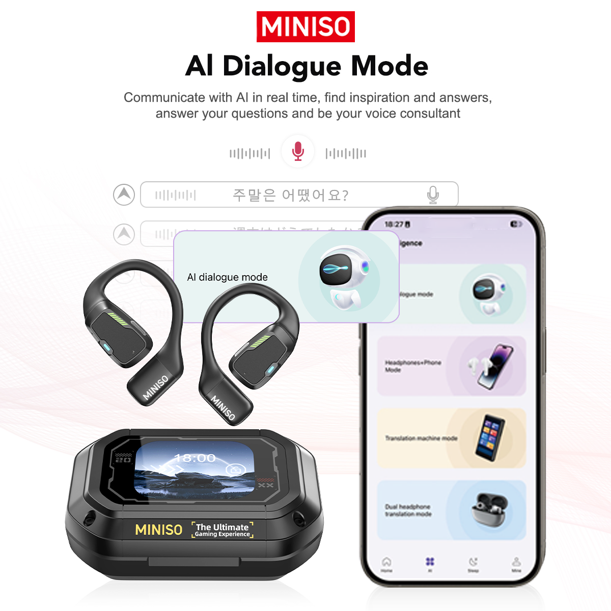 [AI Translator] MINISO M98 Drahtlose Kopfhörer OWS Sport Bluetooth Kopfhörer Gaming Headset ASMR APP Übersetzung Ohrhörer IPX5