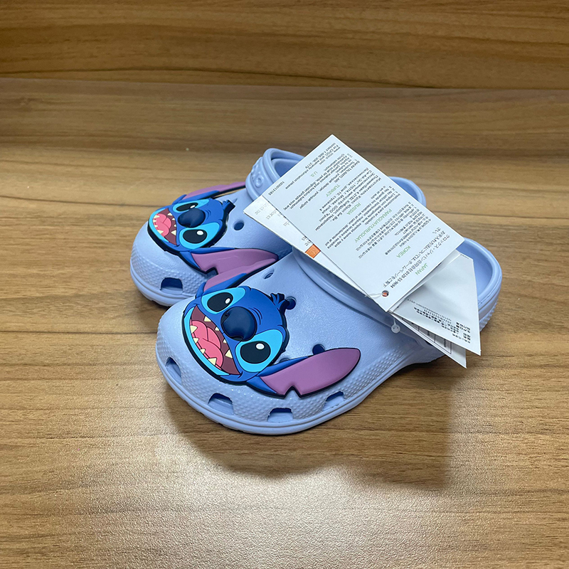 Miniso Stitch Cartoon Anime Solid Waterproof Slippers Outdoor Sandals Stitch Casual Breathable Ankle-Wrap For Kids Shoes Gift
