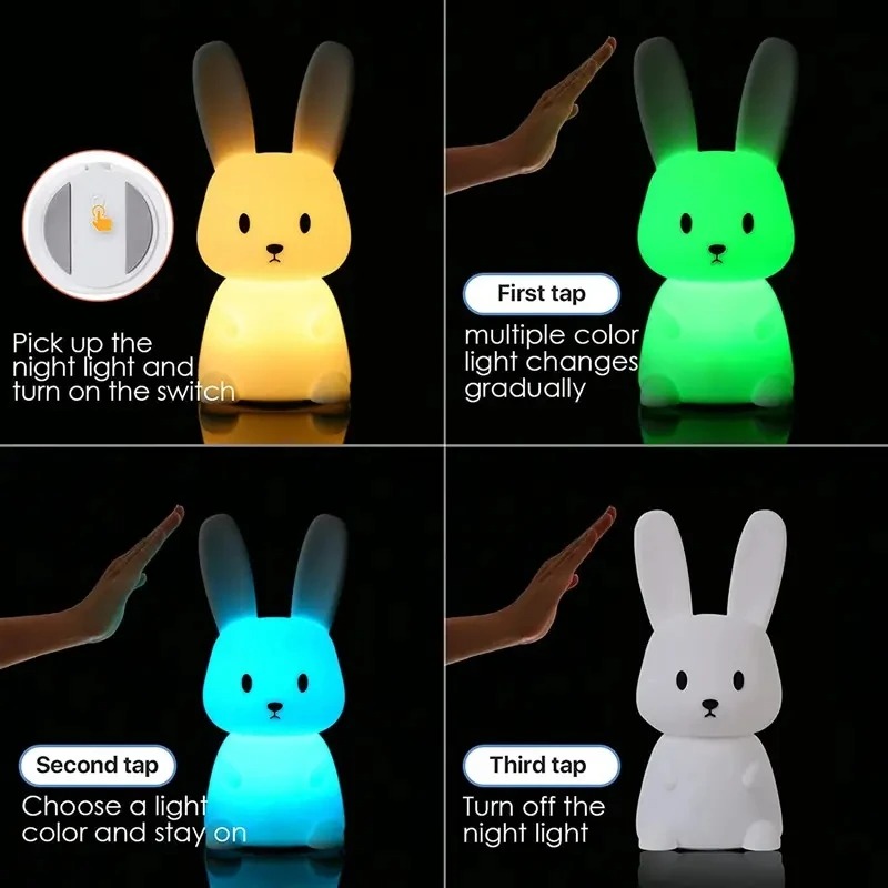 Luz LED nocturna de silicona con Sensor táctil de conejo, luz de Animal bonita, decoración de dormitorio, regalo para chico, bebé, lámpara de mesa, decoración del hogar