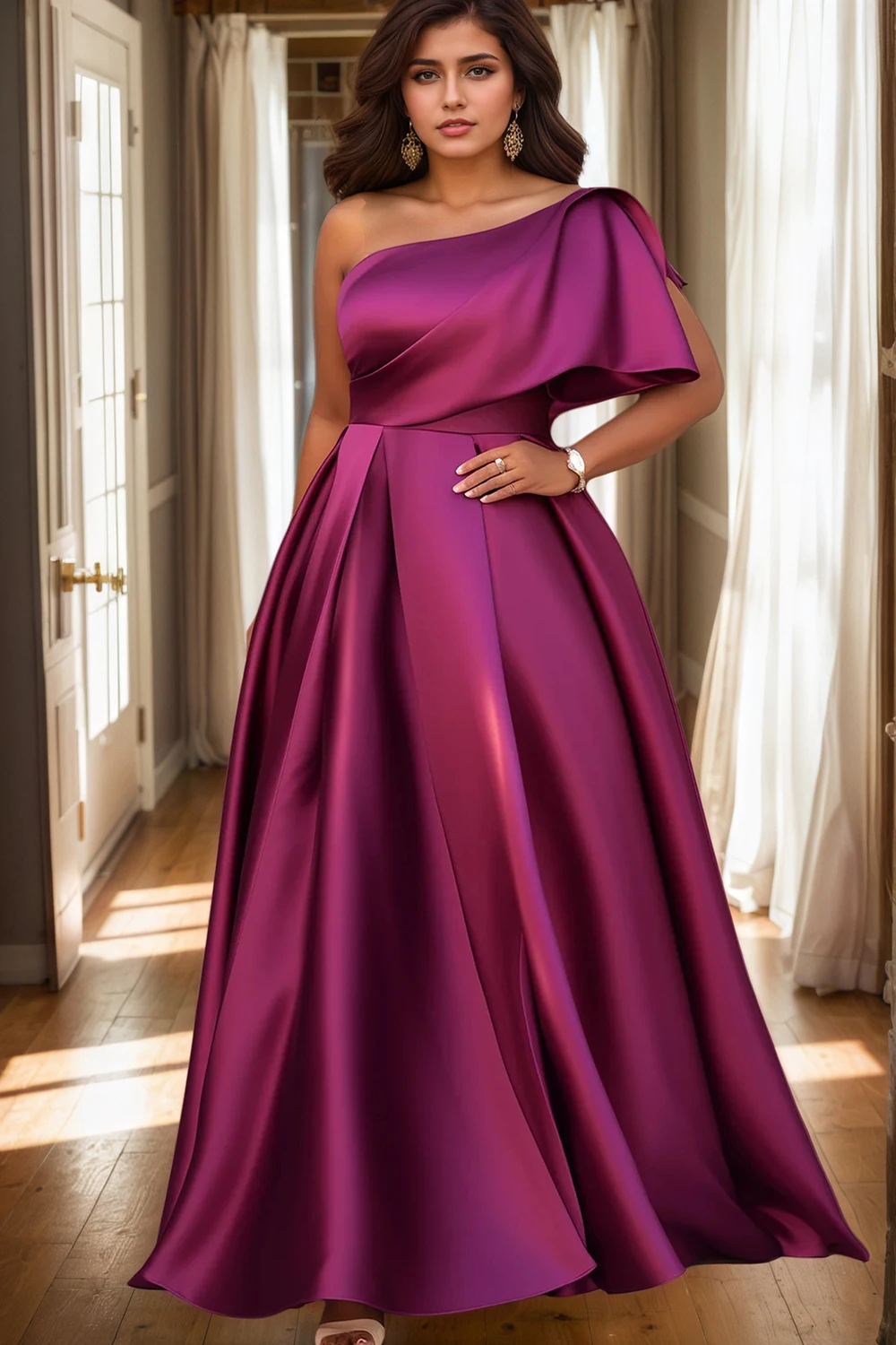 Damen-Abendkleid in Übergröße, einärmelig, plissiert, A-Linie, elegant, für Hochzeitsgäste, Cocktail-Maxikleider, schulterfrei, formelles Kleid