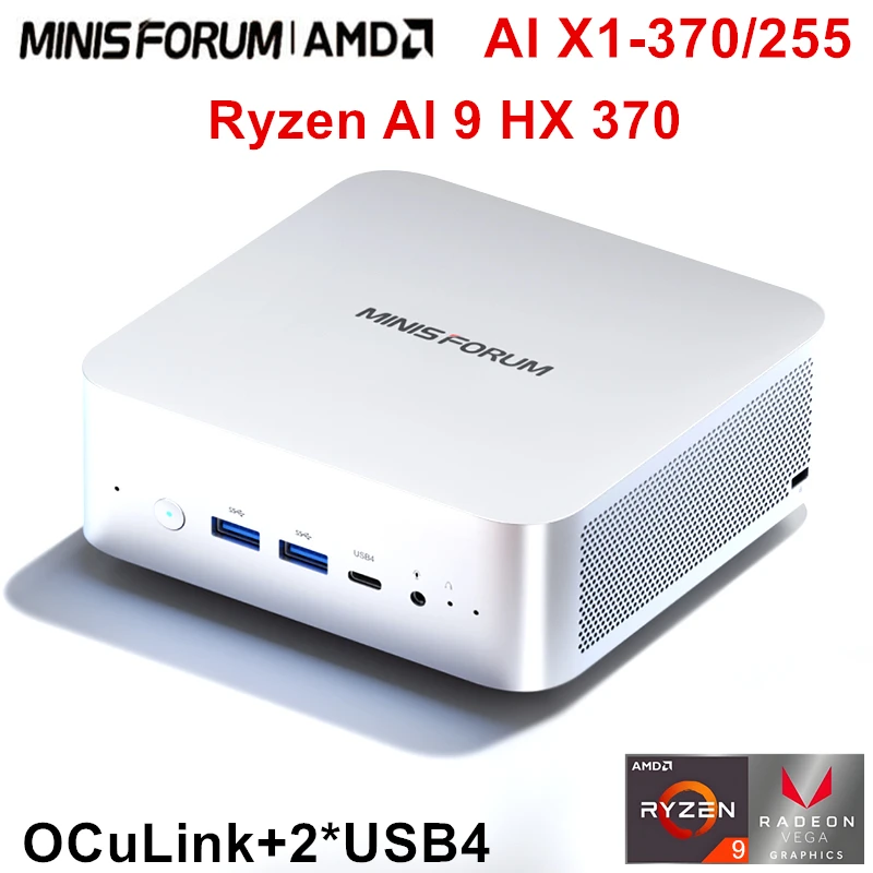 MINISFORUM AI 9 HX 370/R7 255 Mini PC Komputer stacjonarny Grafika AMD Radeon 890M, obsługa Copilot AI PC Oculink 8K Quad Display