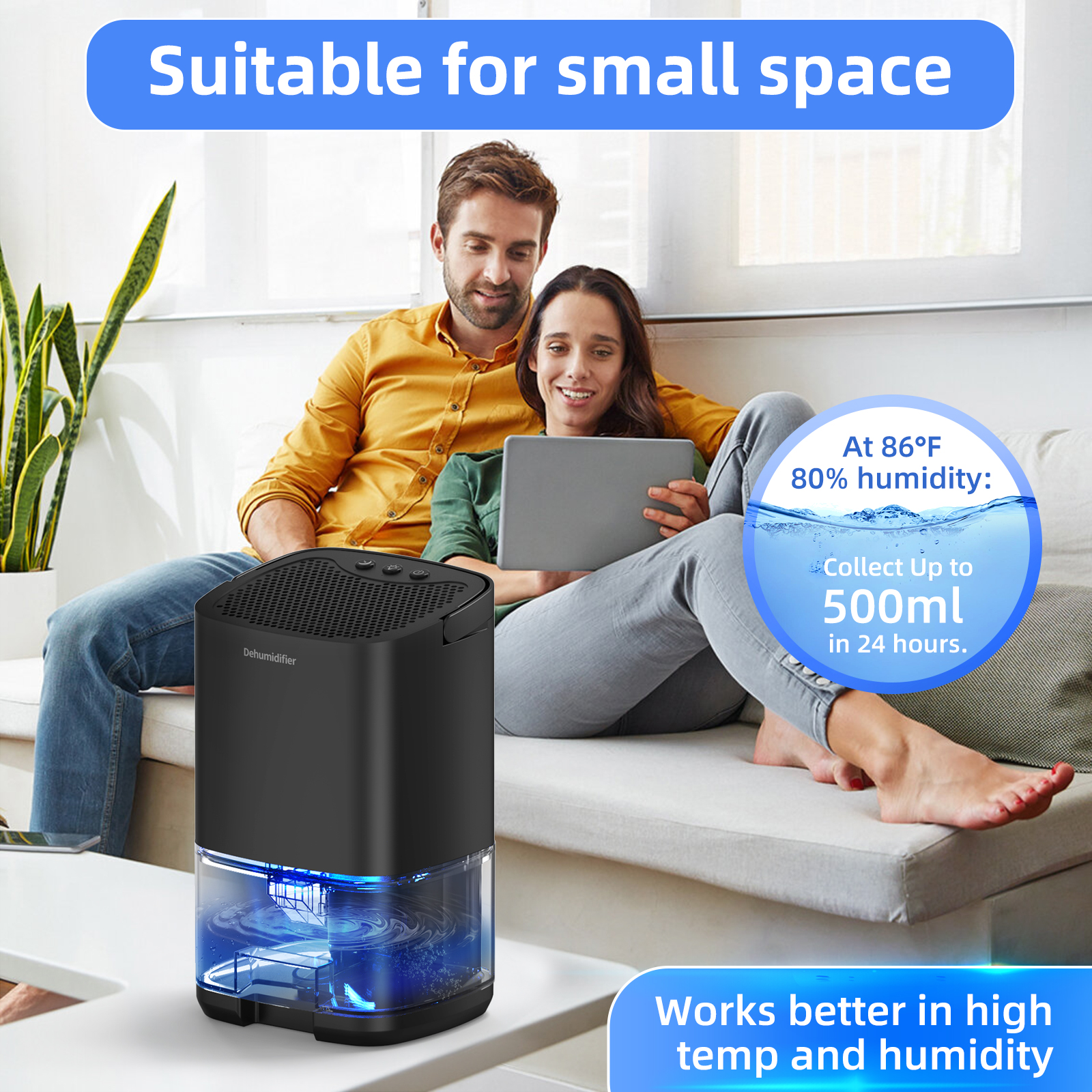 Desumidificador portátil de 1000ml, para escritório doméstico e rv, elimina molde úmido e umidade, fácil de usar e com eficiência energética, 1 peça