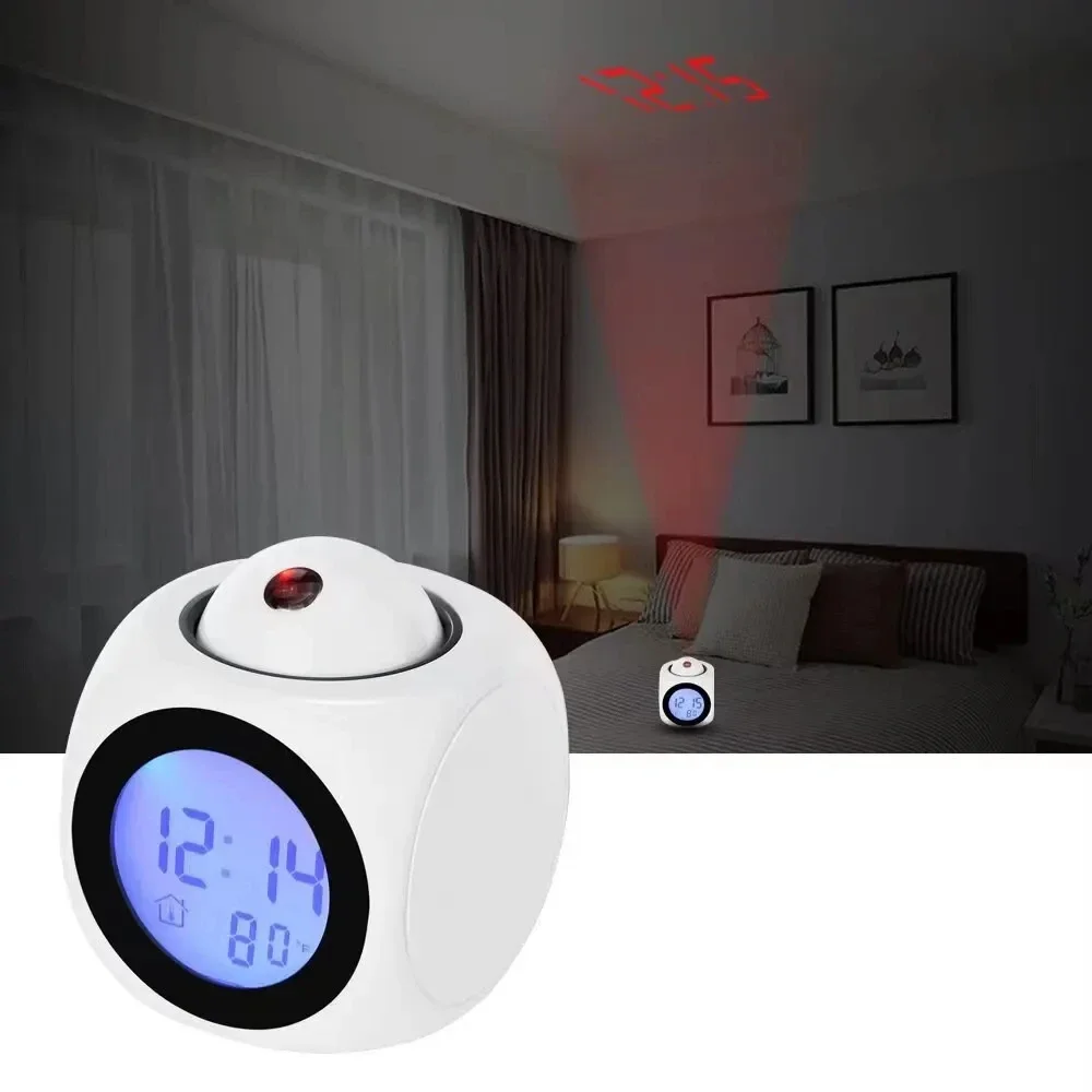 1 pçs projeção despertador display de teto snooze mesa relógio voz multifuncional relógio digital display temperatura novo