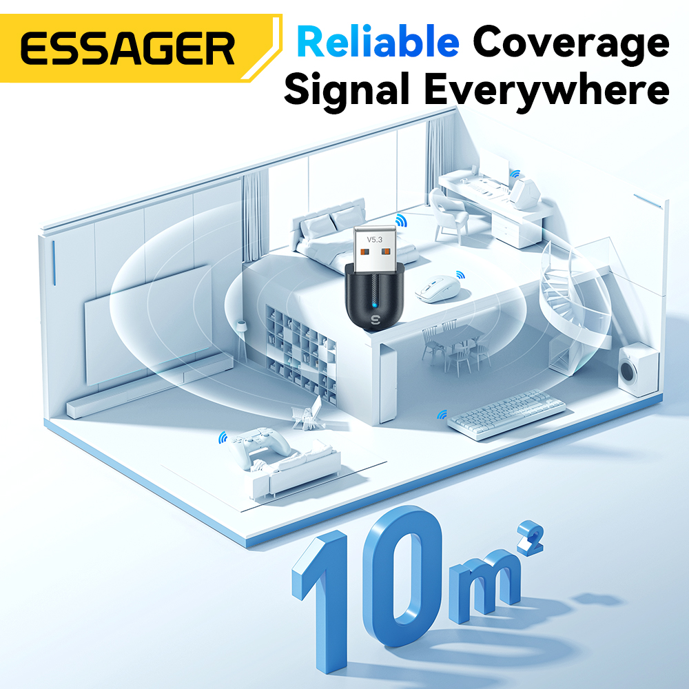 Essager usb bluetooth 5.3 adaptador aux receptor de áudio transmissor para pc alto-falante portátil soundbox mouse sem fio transmissor usb