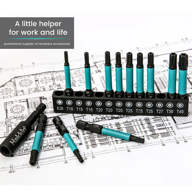 13Pcs 55mm Torx Bit Set with Bit Holder Security Torx Star Bits 1/4 Inch Hex Shank Magnetic Tamper Resistant Screwdriver Bit
