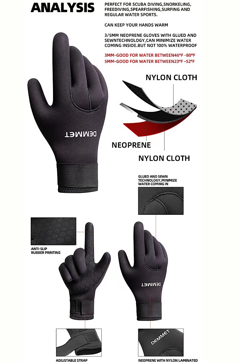 Guantes calefactables de neopreno para buceo de 3mm y 5mm para hombre y mujer, traje de neopreno para buzo, snorkel, canoa, pesca submarina, guante de caza subacuática