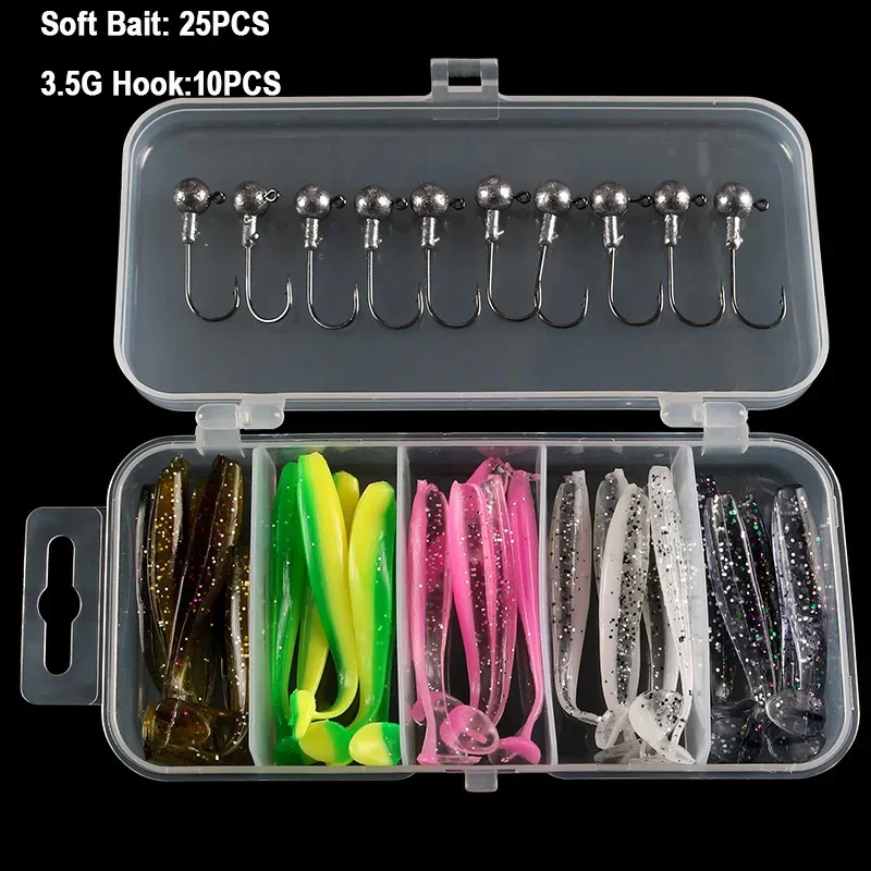 25 Stück Köder Boxed Soft Bait Barsch Warbler Fisch Köder weiche Würmer Gewinde Curly Tail Maggot Bionic Köder gefälschte Köder Blei Kopf Haken