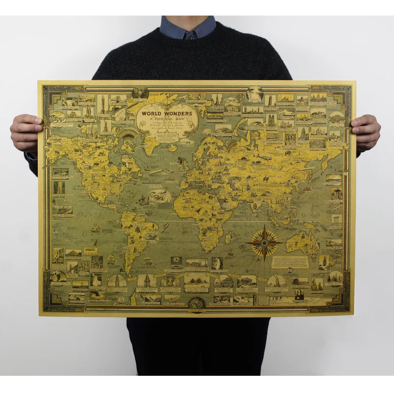 Gran edificio y arquitectura Mapa milagroso Wolrd para papelería escolar y artículos de oficina