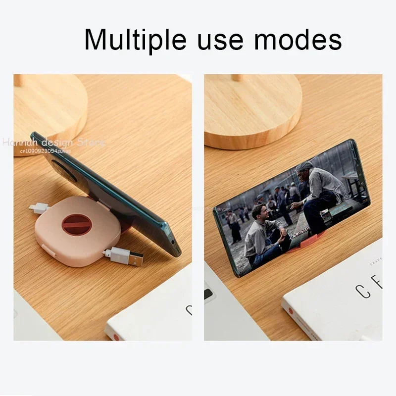 전화 스탠드가 있는 코드 케이블 와인더 정리함 엉킴 방지 충전 케이블 케이스 이어폰 USB 와이어 정리함 회전