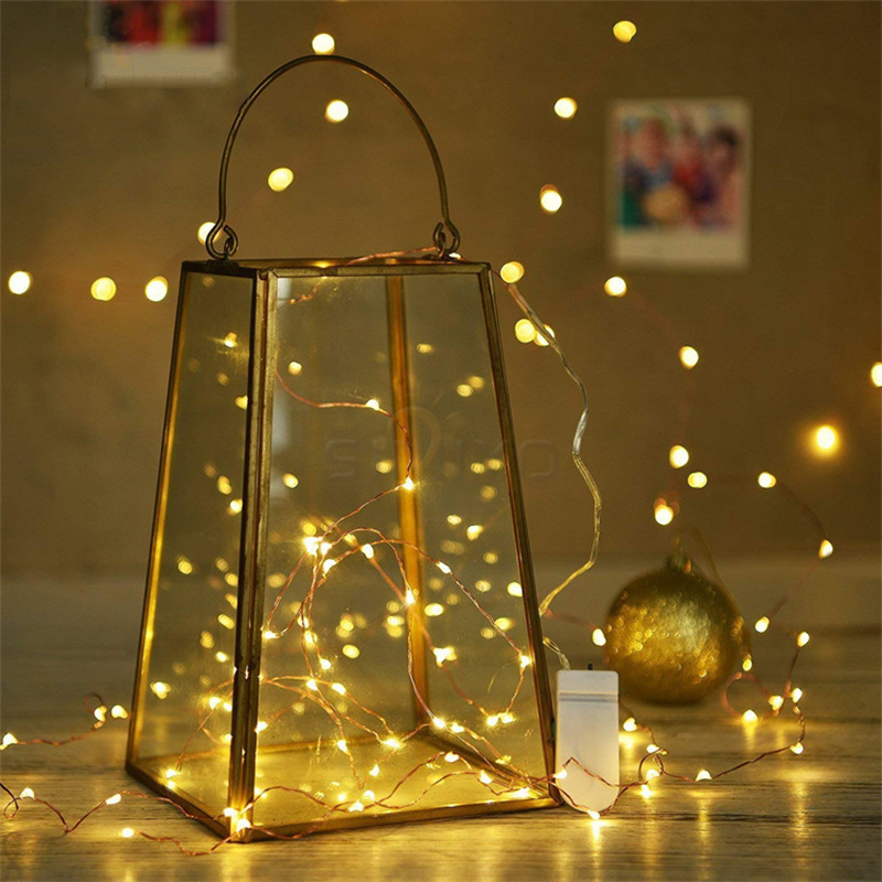 10 Uds. Con batería, 2 metros, alambre de cobre, cadena de luces LED, luces LED, iluminación navideña, guirnalda de hadas para decoración de fiesta de árbol de Navidad