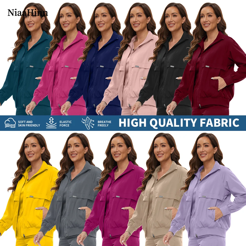 Niaahinn Langarm Pet Clinic Scrubs Jacken Chirurgie Arztmantel Krankenhaus Pflegeuniformen Herbst Winter Zahnmedizin Arbeitskleidung