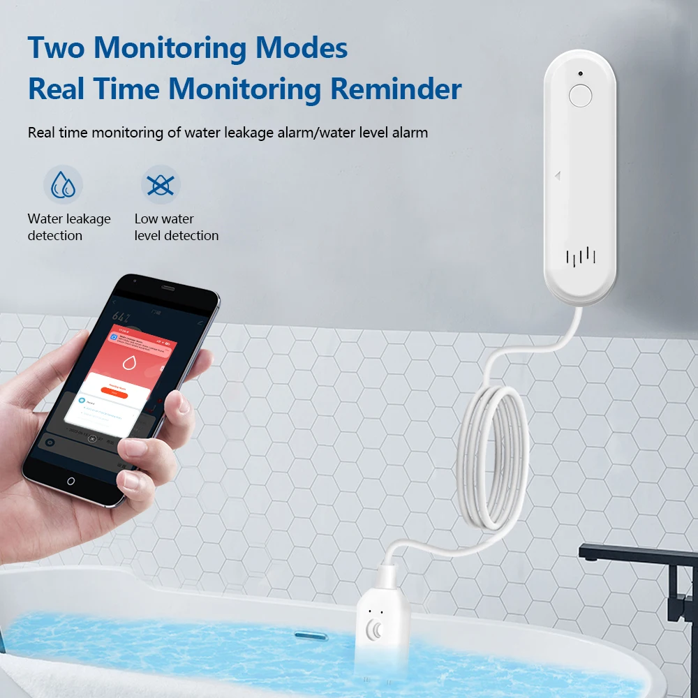 Tuya Wifi/Zigbee Watersensor Smart Life Water Lek Sensor Overstromingsdetector Met 80db Geluid App Notificatie Alarm