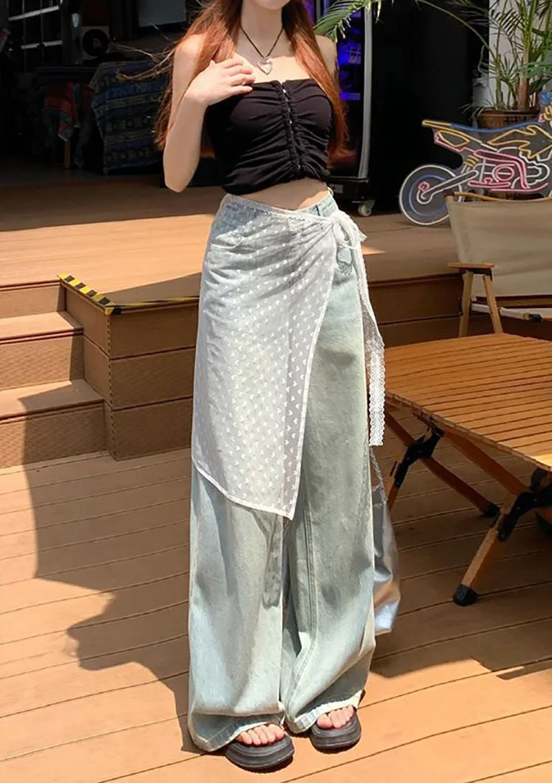 Gonna di garza a strati di pizzo con allacciatura da donna Vintage Bowknot Stampa cinturino in pizzo trasparente Tenda per abito in tulle con fasciatura in un unico pezzo