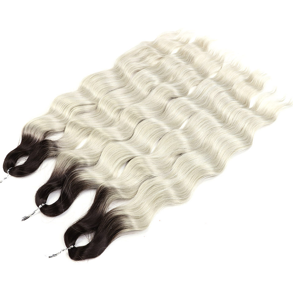 ファッションアイドルレナ髪合成ディープウェーブ編みヘアエクステンション 24 インチウォーターウェーブかぎ針編み三つ編みヘアオンブルブロンド偽の髪