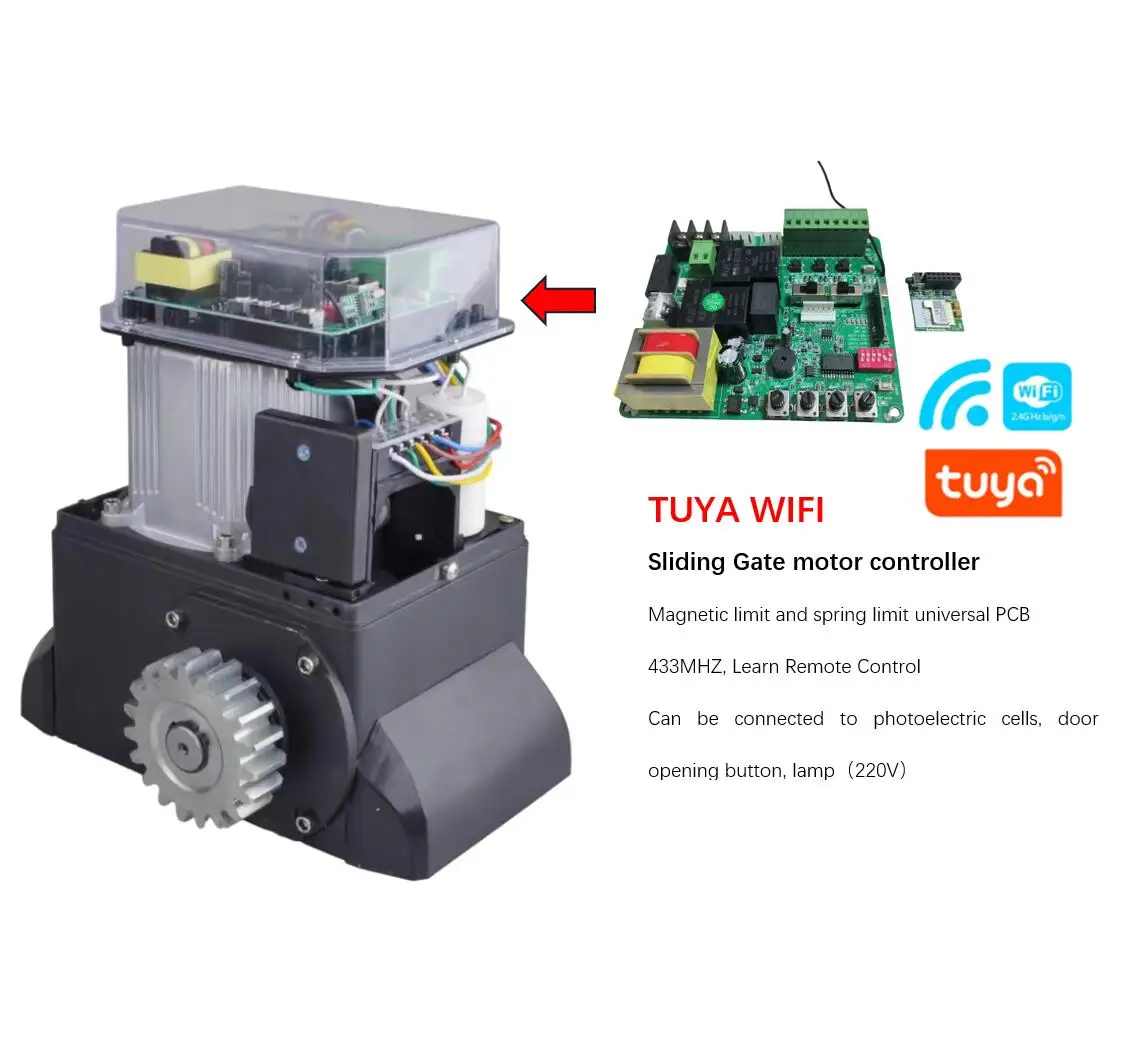 Controlador de motor de puerta corredera Tuya WiFi límite magnético y límite de resorte control remoto PCB universal 433MHz