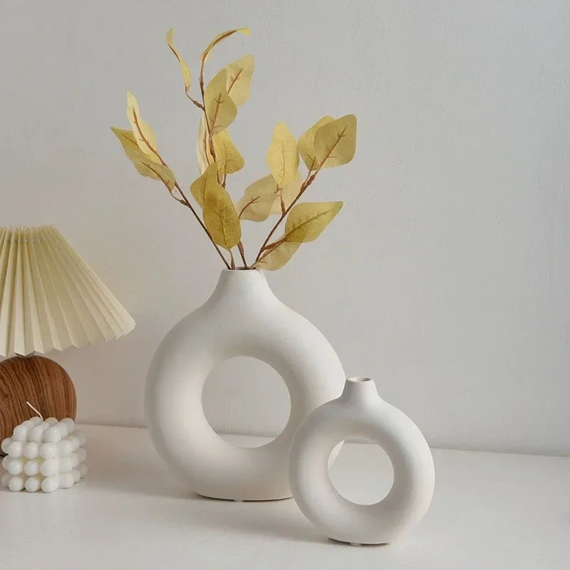 Florero de plástico Simple con forma de Donut, maceta individual para decoración del hogar y la sala de estar, adornos de mesa, florero circular para arreglo floral
