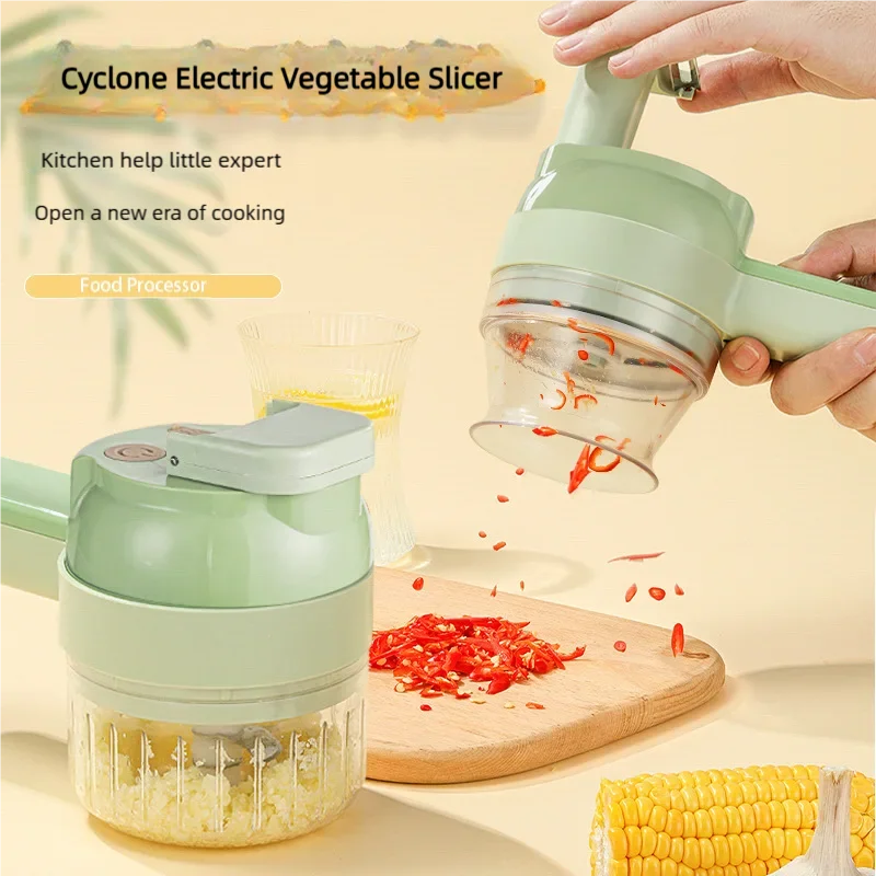 4In1 Elektrische Gemüse Cutter Set Handheld Drahtlose Elektrische Knoblauch Stampfer Lebensmittel Chopper Fleischwolf Maschine Lebensmittel Peel Scheibe
