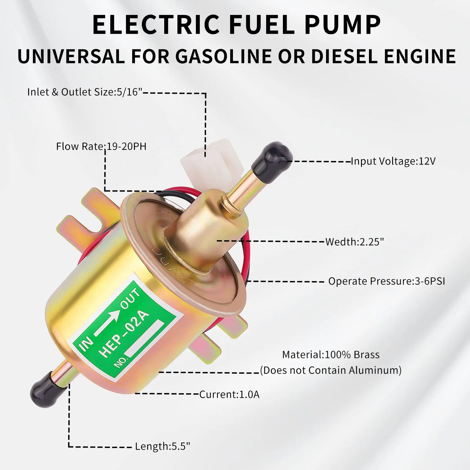 Bomba de combustível elétrica universal, 12v/24v, parafuso de baixa pressão, fio de fixação, gasolina diesel, HEP-02A para carro, carburador, motocicleta, atv