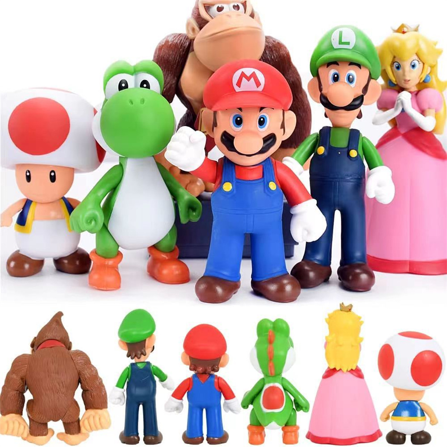 Figuras de acción de Super Mario, juguetes de Mario Bros Luigi Yoshi Donkey Kong Wario, colección de figuras, adornos de modelos, regalos de cumpleaños