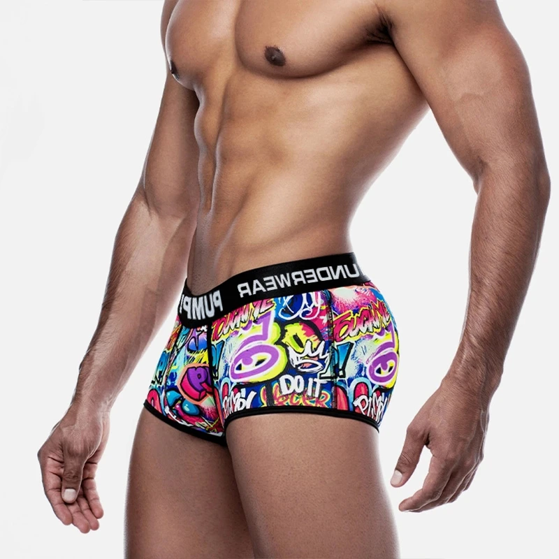 1 個 MP セクシーな下着男性 Boxershorts ローウエストビキニ男ボクサーパンツおかしい落書き男性トランクスゲイ男性下着ボクサー MP225