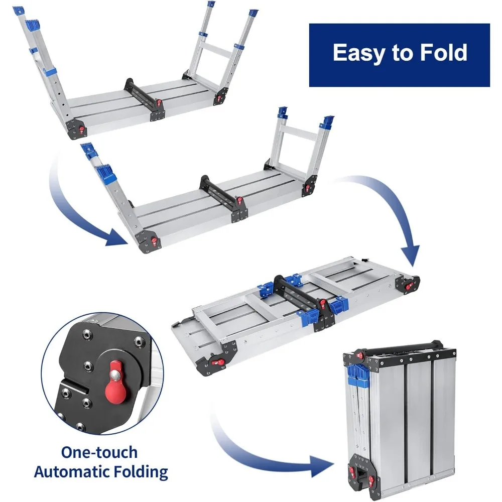 Foldable Aluminum Work Platform, 12.7 lb, Easy-Installation, Capacity of 330 lbs, Non-Slip, Step Stool for Adults with Adjustabl