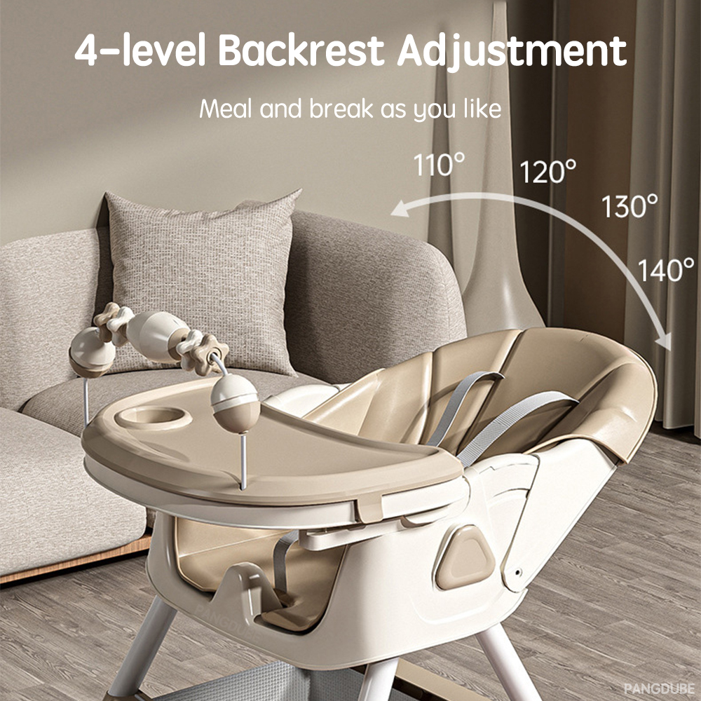 PANGDUBE Assento de bebê com 4 rodas, babador, tigela e colher, cadeira reclinável para comer, cadeira alta para jantar, cadeira de alimentação de bebê