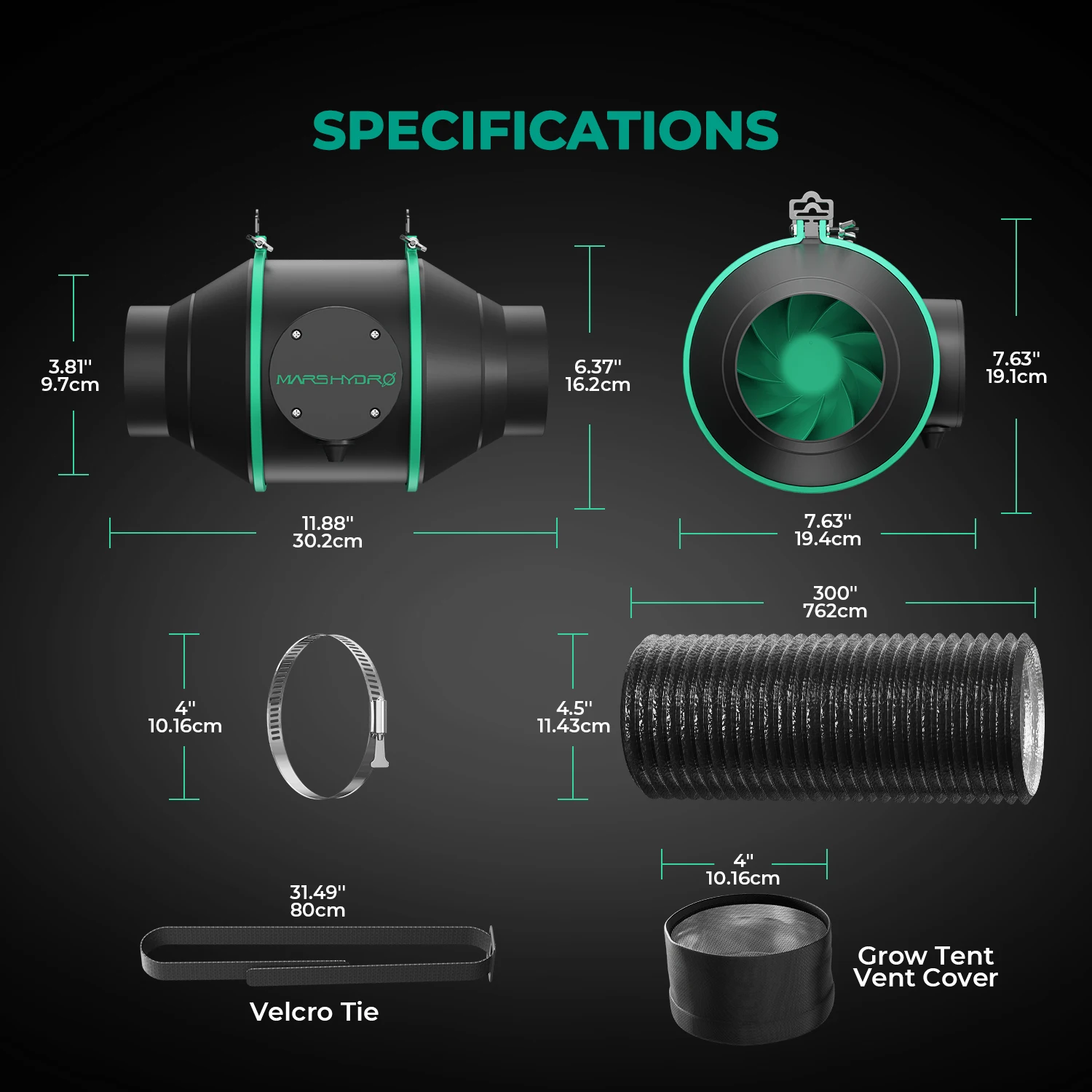 Mars Hydro 4" 6" Inline-Lüfterkanal-Kit Wachstumszelte Belüftungssystem mit Kohlefilter für Heizung, Kühlung, Luftfeuchtigkeit, intelligente Steuerung