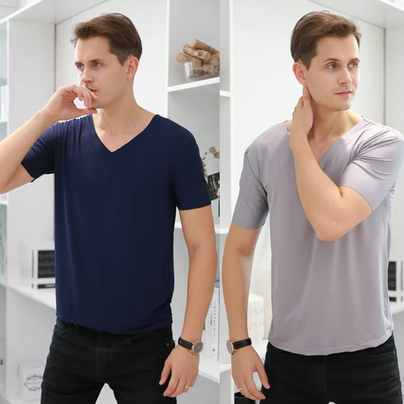 Nam Mùa Hè Của Băng Lụa Áo Tay Ngắn T Áo Sơ Mi Cổ Chữ V Bể Nam Thoáng Khí Mỏng Liền Mạch Áo Lót Thể Hình Singlets