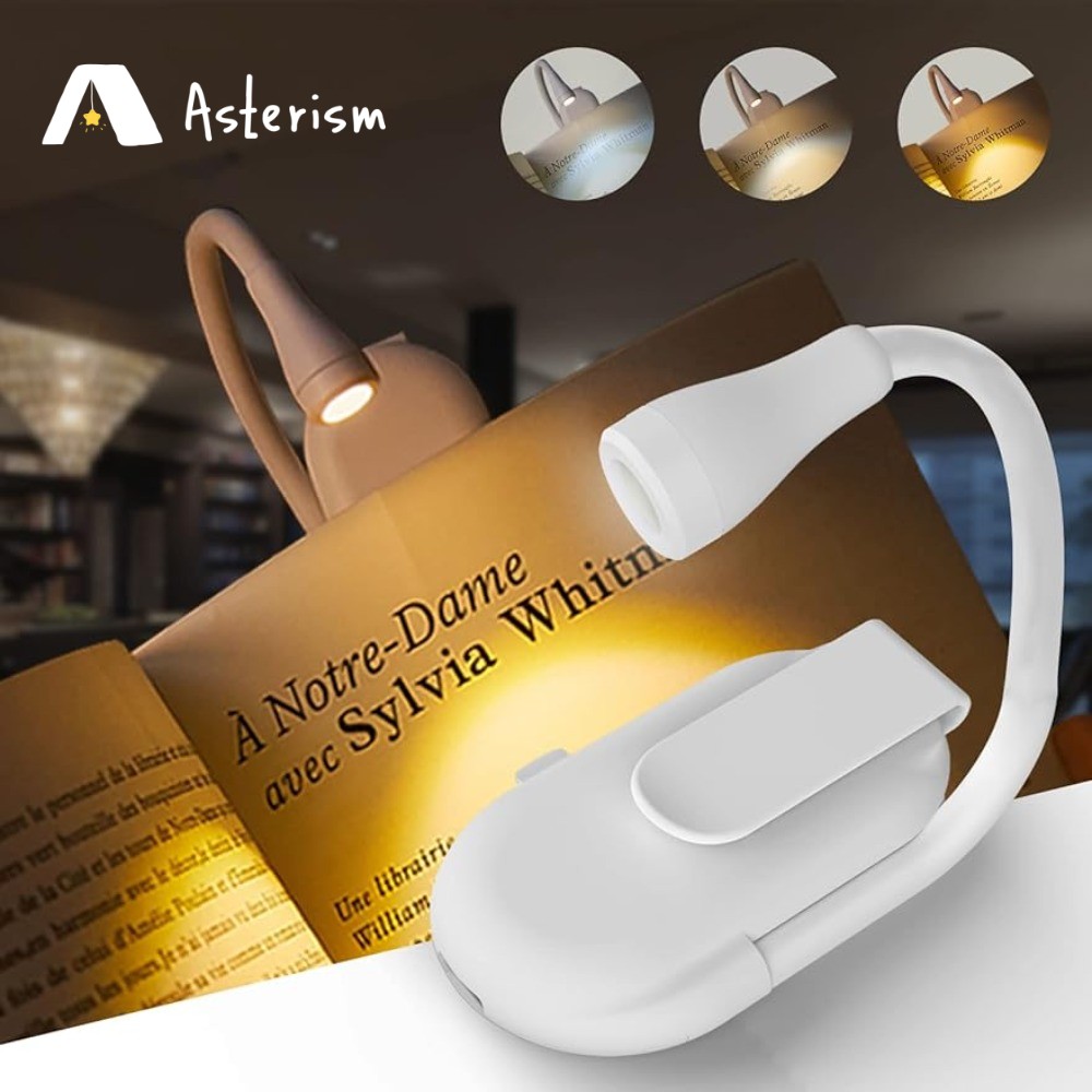 Luz de livro luzes de leitura para livros na cama led livro noite lâmpada recarregável 3 cores stepless brilho clipe na lâmpada de leitura