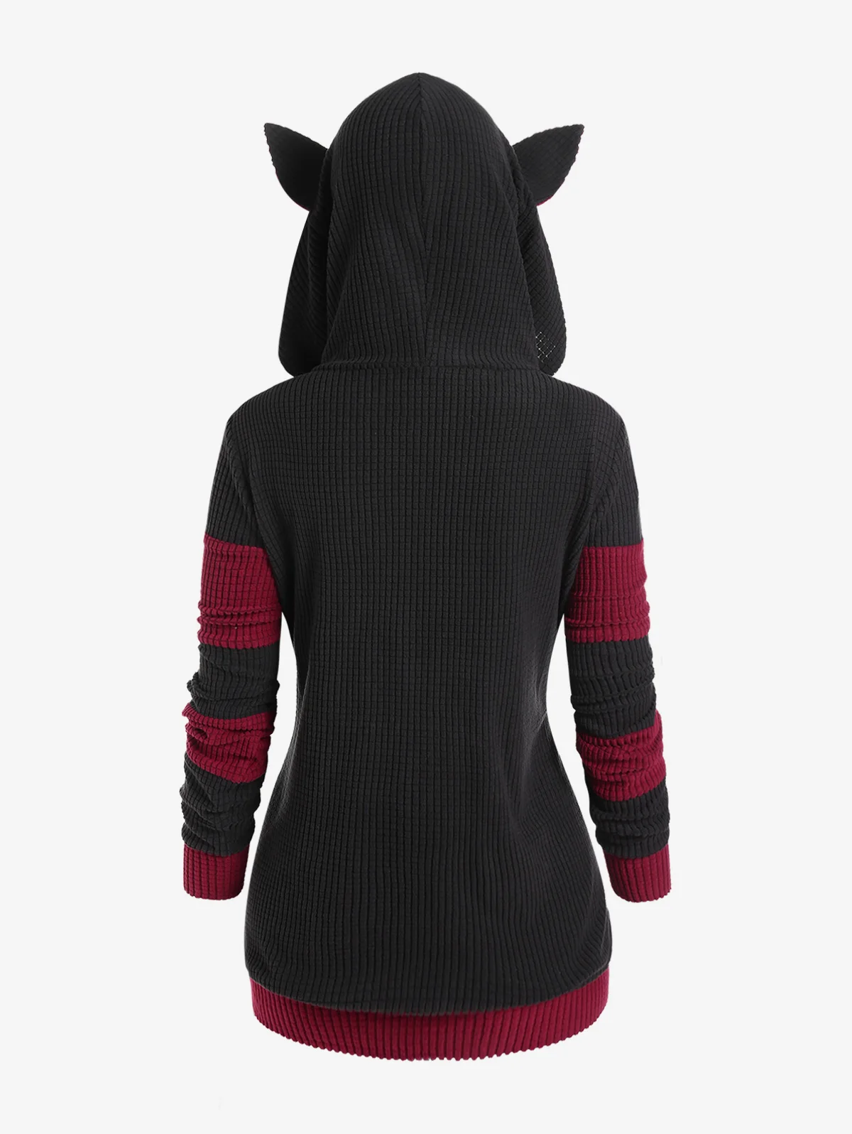 Rosegal bonito outono, inverno feminino colorblock jaqueta orelha de gato com nervuras com capuz quente manga longa casaco com zíper 4xl outwear topos nova chegada