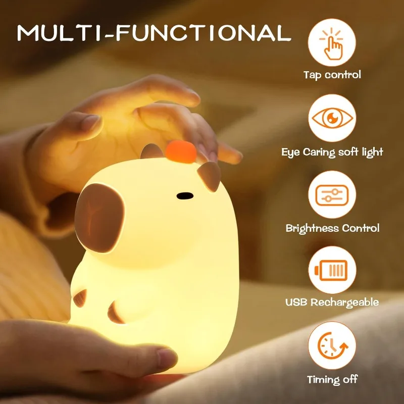 Moderne Capybara-Nachtlichtlampe mit Tiermotiv und Touch-Control-Timer-Funktion, wiederaufladbar über USB, für verschiedene Räume, perfektes Geschenk