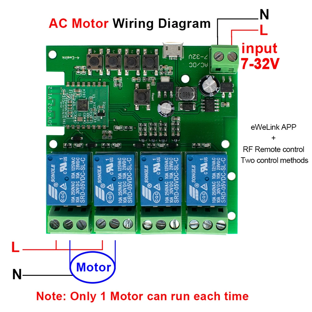 Ewelink-disyuntor de interruptor de Radio, 4 canales, AC/DC, 7-32V, 85-250V, USB, 5V, 4 canales, interruptor de Control remoto inteligente, módulo de relé WIFI