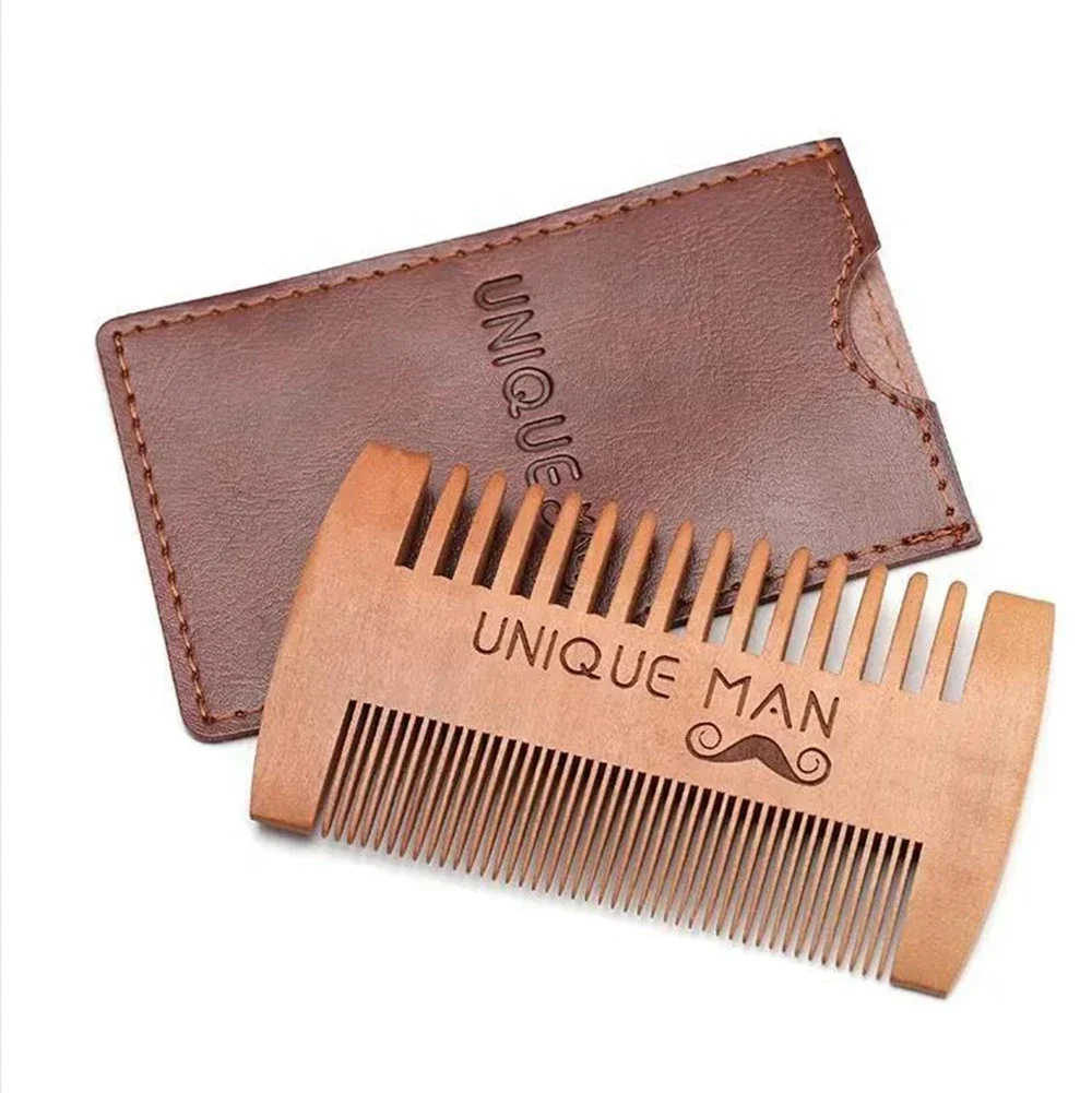 Men's Wooden Beard Comb with Leather Case Mustache Hair Comb For Men Fine Coarse Teeth Perfect Beard Balms Essential Oils Comb