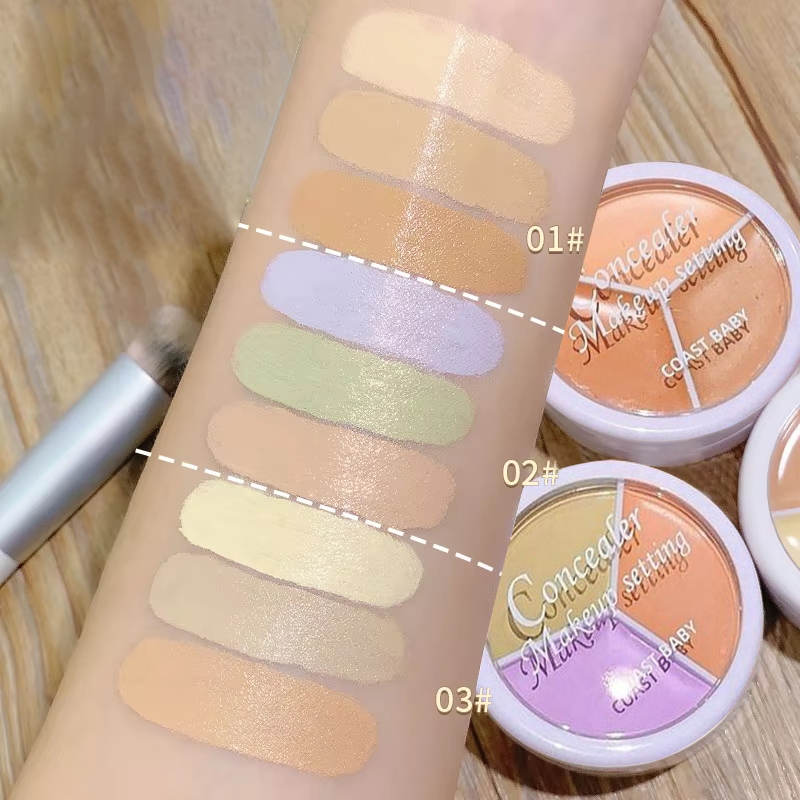 3-Color Full Coverage Concealer - Waterproof Corrector for Blemishes, Dark Circles & Fine Lines