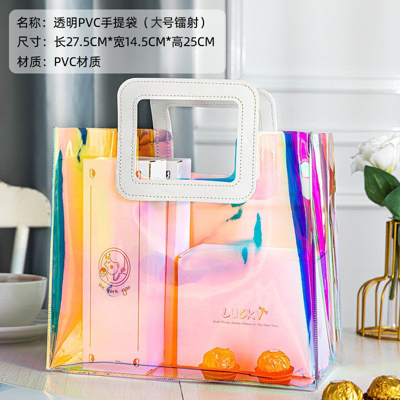 Transparent Handbag PVC Valentine's Day Gift Black Gift Packaging Large Capacity Waterproof Beach Tote Bag Customized Logo