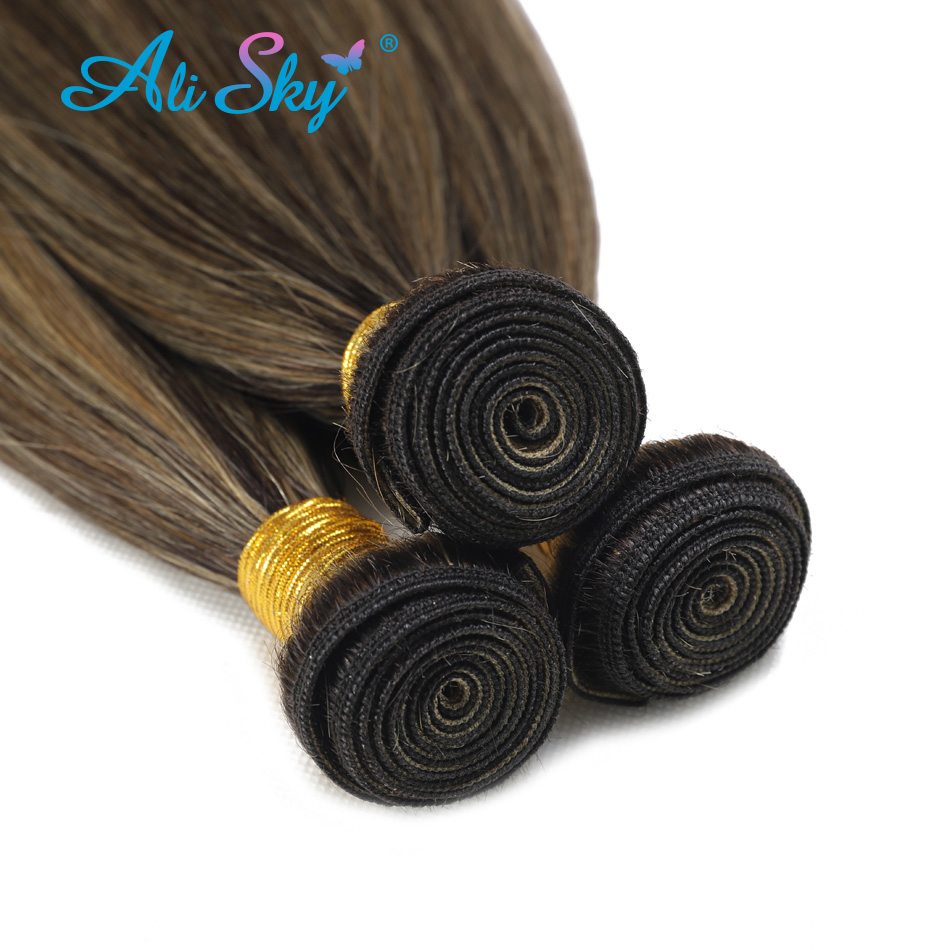 混合色 1b 27 ストレートヘアバンドル 100% 人毛 1/3/4 バンドルレミー毛織りエクステンションハイライトハニーブロンドアリスカイソフト