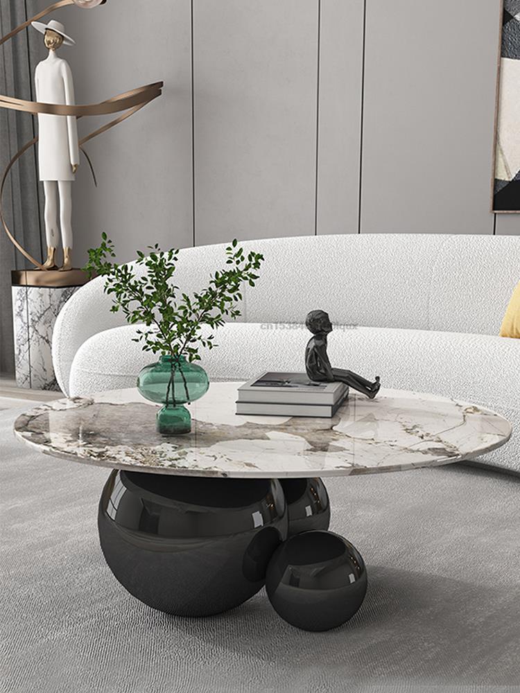 Mesa de centro de diseño para sala de estar, mueble con Base de acero inoxidable, mármol espacial, redondo, moderno, color dorado y negro
