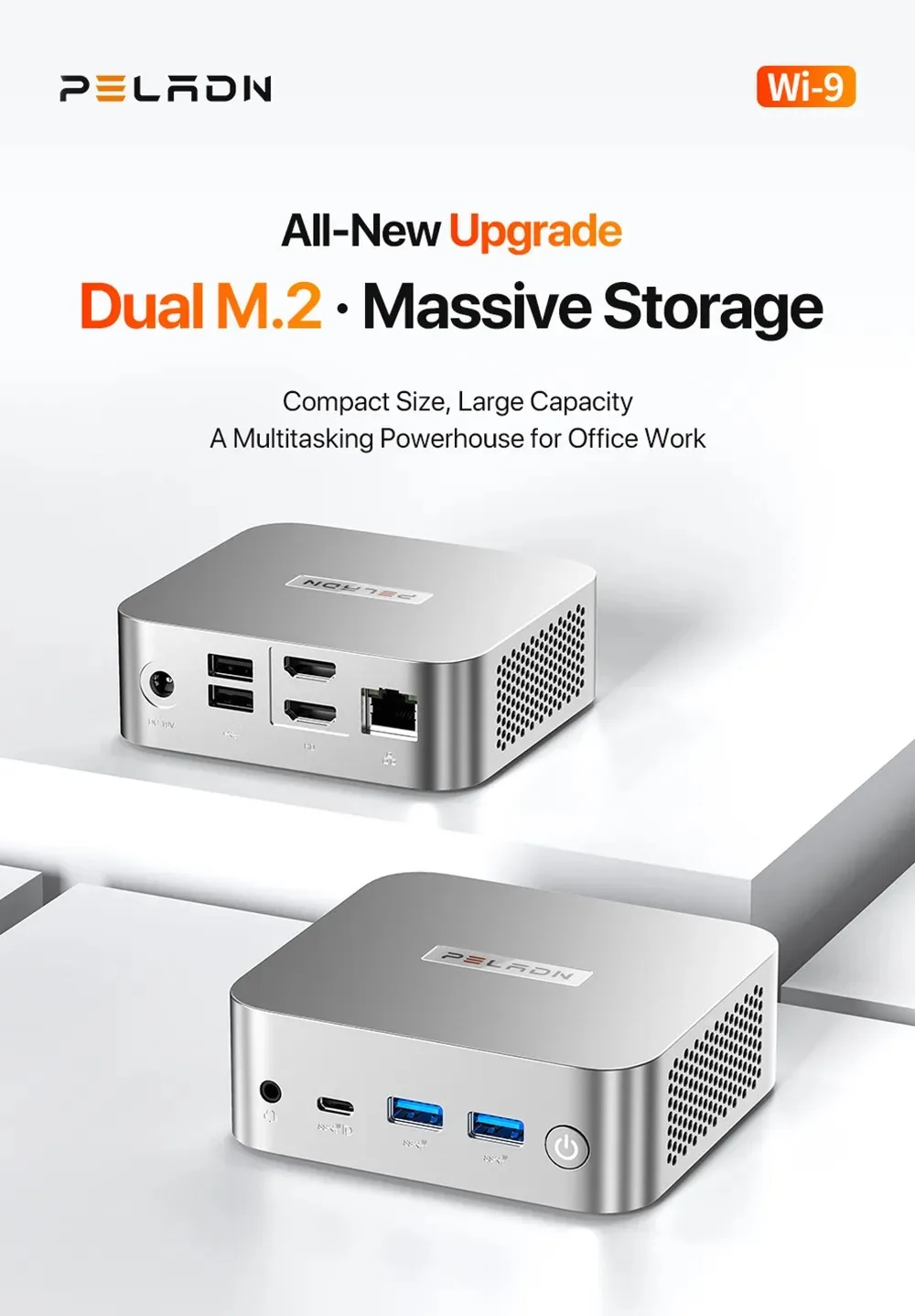 2025 Neuer PELADN WI-9 Mini-PC (Ultra-kompakte Größe) Twin Lake N150 Mini-Computer 16 GB DDR4 512 GB Dual SSD Typ-C Dual HDMI RJ45 LAN WiFi5 Bluetooth 4.2 4K Triple Display Tragbarer PC Windows 11