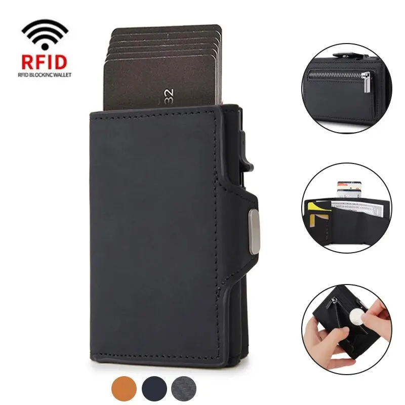 Porta carte da uomo in fibra di carbonio Rfid Portafogli da uomo sottile e sottile Tasca portamonete ID Porta carte di credito bancarie Portafoglio intelligente minimalista in alluminio